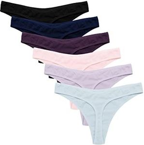 Ekouaer Cotton Thong Underwear for Women Sexy Stretch 6 pack Low Wasit Invisible Seamless Medium G-String Thong Multi Color