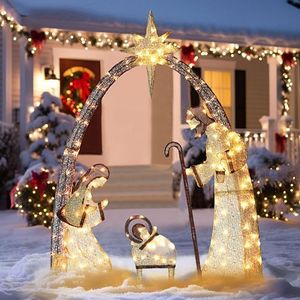 VEIKOU Outdoor Christmas Decorations Lighted Outdoor Nativity Set for Yard, 5ft Holy Family Jesus Nativity Scene Christmas Decorations Outside with 150 Led Lights for Holiday Lawn Garden