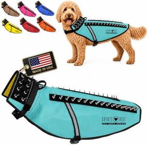 CoyoteVest Dog Harness Protection Vest, Reflective Dog Accessories with Spikes to Shield Your Pet from Raptor and Animal Attacks, Proudly Made in America (Large, Turquoise)
