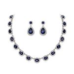 EVER FAITH Wedding Crystal Bridal Jewelry Sets for Bride Bridesmaid Statement Choker Necklace Teardrop Dangle Earrings Set for Women Party Prom Jewelry Set Gift Royal Blue Silver-Tone