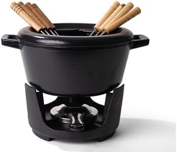 Alva Nori 2 Qt. Premium Enameled Cast Iron Fondue Set for Cheese Chocolate and Meat with 8 Forks, Scratch-Resistant Nonstick Coating, Superior Heat Retention, Elegant Durable Design and Easy to Clean