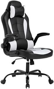 BestOffice PC Gaming Chair Ergonomic Office Chair Desk Chair with Lumbar Support Flip Up Arms Headrest PU Leather Executive High Back Computer Chair for Adults Women Men (White)