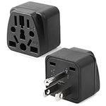 2-Pack US Travel Plug Adapter, EU,UK,AU,in,CN,JP,Asia,Italy,Brazil to USA (Type B), 3 Prong Grounded USA Wall Plug Wall Outlet Power Charger Converter (Black)