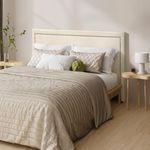 OIKITURE Bed Headboard Pine Wood Frame, Beds Head Frame Modern Design Easy Assemble, 145x100x6.5CM, Beige