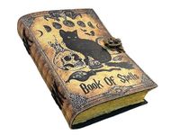 Tajhandicrafts Blank Spell Book of Shadows Grimoire Journal Magic Cat Printed Witchcraft Supplies Witch Wiccan Notebook Handmade Vintage Deckle Paper Leather Sketchbook, Great Gifts 7x5 inches