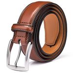 KM Legend Men's Leather Dress Belt-Classic & Fashion for Work Business and Casual, Essential Brown, 34