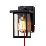 OUPAVOCS Outdoor Wall Lights with GFCI Outlet, Black Exterior Light Fixture, Waterproof Front Porch Lights, Outdoor Wall Sconce Lantern Wall Mount Outside Lights for House, Garage, Entryway, Doorway