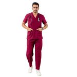 DRx5 Scrub Suit for Men - Classic V-Neck Healthcare Uniform Set | Premium Blend for Comfort and Durability | Ideal for Doctors, Nurses, and Hospital Staff (Maroon, X Large)