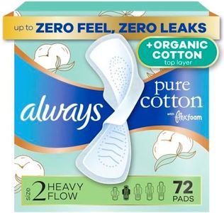 Always Pure Cotton FlexFoam Pads for Women, Size 2, Heavy Pad with Wings, Unscented, Made with an Organic Cotton Top Layer, 24 Count