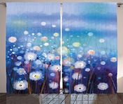 Ambesonne Watercolor Flower Home Decor Curtains, Dandelion Motif in Meadows Rural Lands Miracle Pollen Theme, Living Room Bedroom Window Drapes 2 Panel Set, 108W X 84L inches, Blue White