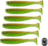 Nasty Bait Rubber Fish Mud/Chartreuse Set of 6 | 12.5 cm | Rubber Bait | Artificial Bait | Zander Bait, Pike Bait, Perch Bait | UV Active Models | Flanking Action | 3D Eyes | Openings for Offset Hooks