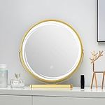 YOSHOOT Round Vanity Mirror, 45cm Pattern Lighted Dressing Table Mirror Swivel Make Up Mirror, Dimmable 3 Modes LED Light Strips, Smart Touch Screen (Whirlwind, Golden)