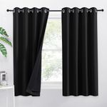 PONY DANCE Black out Curtains - Curtains for Bedroom 100% Blackout, Energy Saving Curtains Thermal Insulated Soundproof with Eyelet for Window, Set of 2, 52 inch x 54 inch, Black