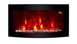 2024 TruFlame 89.2cm Wide Black Curved Glass Screen Wall Mounted Elect Fire with Pebble Effect