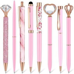 Supervitae 8 Pcs Ballpoint Pen for Women Fancy Black Ink Pens Gifts for Journaling Liquid Sand Glitter Pen Bridal Shower Gifts for Wedding Women Office Desk School Stationery Supplies(Pink)