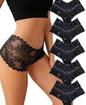 FINETOO Sexy Underwear for Women V-Waist Shorts Women' s Underwear Lightweight Soft Lace High Waist Panties 5 Pack, C 5 Pack (Black*5), XX-Large