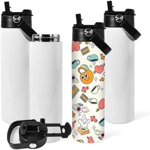 AGH 20oz Sublimation Sports Water Bottle Blanks with Straw & Handle Lid Straight Tumblers Stainless Steel Metal Vacuum Insulated Flask for Glitter Vinyl, Sport Outdoor Travel 4pcs