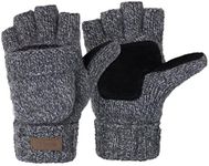 ViGrace Winter Knitted Convertible Fingerless Gloves Wool Mittens Warm Mitten Glove for Women and Men, Light Grey, Large
