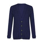 LUXE DIVA New Womens Everyday Long Sleeve Button Top Ladies Chunky Aran Cable Knit Grandad Cardigan UK Size 8-26 Navy