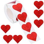 Valentine's Day Stickers,Valentine's Day Glitter Heart Stickers,Red & Colorful Roll Stickers,Valentine's Love Decorative Sticker Heart Labels for Anniversaries Wedding(500Pcs/Roll) (glitter red)