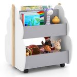 COSTWAY Kids Bookshelf with Wheels, Children Wooden Display Rack Double-sided Bookcase, Toddler Tree-shaped Toy Storage Organizer for Bedroom, Playroom and Kindergarten (Grey+White)