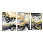 Zlove Abstract Wall Art Black and Gold Marble Pictures Prints Black Gray Gold Painting for Bedroom Office Wall Decor