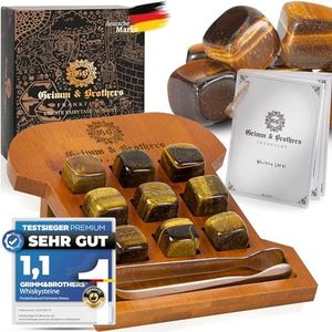 Grimm & Brothers: Juego de piedras de whisky- 9 piedras de jade- Marco de bambú grabado- Piedras de enfriamiento- Regalos de whisky para hombres- Cubitos de hielo reutilizables- Piedras de whisky
