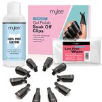 Mylee Gel Nail Polish Remover Set - Pure Acetone 300ml + 100pcs Lint Free Wipes + 10pcs Soak Off Nail Clips - Gel Nail Polish Remover, Removal Pads, Reusable Clips, Manicure Pedicure, Home & Salon Use