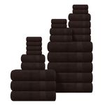 GLAMBURG Ultra Soft 24-Piece Towel Set- 100% Pure Ringspun Cotton, Contains 8 Oversized Bath Towels 27x54, 8 Hand Towels 16x28, 8 Wash Cloths 13x13 Ideal for Everyday use, Hotel & Spa- Chocolate Brown