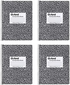 Oxford Spiral Composition Notebooks, 4 Pack, Wide Ruled Paper, 9-3/4 x 7-1/2 Inches, 80 Sheets, Black Marble Cover (64950)