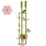 PAWZ Road Flower Cat Tree, Adjustable Floor-to-Ceiling Cat Tower (90.5"-100.4") with Cat Condo, Cozy Hammock, and Scratching Post, Tall Activity Tree for Indoor Cats, Pink