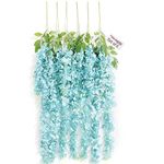 TIED RIBBONS Set of 6 Silk Wisteria Artificial Flowers Hanging Strings Vines Garlands for Home Wedding Party Decoration Garden Outdoor Events Backdrop Floral Décor (Blue, Longest String 111 cm)