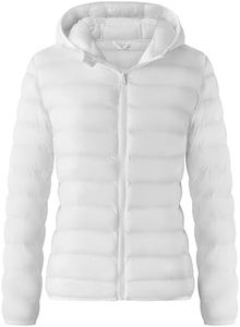 ZSHOW Women's Packable Puffer Jacket Lightweight Hoodie Winter Coat (White,X-Large)