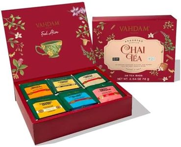 VAHDAM, Assorted Chai Tea Variety Pack (6 Delicious Flavors, 36 Eco Friendly Pyramid Tea Bags) Caffeinated, Gluten Free, Non GMO | Indian Masala Chai Tea Blends | Christmas Tea Gift Sets