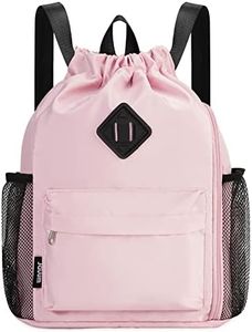 WANDF Drawstring Backpack Sports Gym Bag with Shoes Compartment, Water-Resistant String Backpack Cinch for Women Men (Pink,Medium)