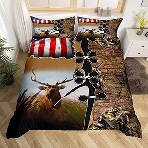 Homemissing Deer Parure de Lit 140x200cm Mignon Deer Housse de Couette Deer Hunting Antlers Arbres Sets de Housse de Couette Breathable Occidental Ferme Parure Housse de Couette Décor de Chambre