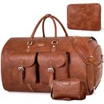 Garment Bag for Travel, Convertible Carry on Garment Duffel Bag for Men 3Pcs Weekender Bag 2 in 1 Hanging Suitcase Suit Bag, A1-Brown-Faux Leather