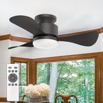 Black Ceiling Fan with Light, 28 Inch Small Low Profile Flush Mount Ceiling Fan with Remote and Quiet Reversible DC Motor, 3CCT, 6 Speeds for Bedroom, Kitchen, Living Room, and Garage