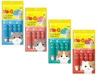 Cats Meo Creamy Treats 4 Flavours Pack - Chicken & Liver, Salmon, Tuna Bonito, Crab - Pack of 4 Flavors Cat Teats, 4x4 Sticks, 240g