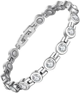 Feraco Magnetic Bracelet for Women Titanium Steel Magnetic Bracelets with Gorgeous Sparkling Cubic Zirconia Costume Jewelry Christmas Gifts (Silver)