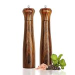 Acacia Wood Salt and Pepper Grinders Set, 10 Inches Refillable Salt and Pepper Mills with Adjustable Ceramic Rotor, Wooden Manual Salt Grinders Shakers for Your Kitchen