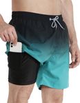 APTRO Mens Swim Trunks with Compression Liner 2 in 1 Swim Shorts 5 inch Inseam Quick Dry Bathing Suit Men with Lining Pockets MP183 L