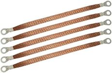 MEETOOT 5pcs 250mm Braided Ground Strap Gold Color Automotive Engine Copper Ground Strap Wire with Terminals Plugs