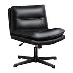 Darkecho Office Chair Armless Desk Chair No Wheels,Thick Padded Leather Home Office Chairs, Adjustable Swivel Rocking Vanity Chair, Wide Task Computer Chair for Office,Home,Bedroom Black