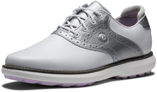 FootJoy Women's Traditions Waterproof Spikeless Golf Shoe, White/Silver, 7.5
