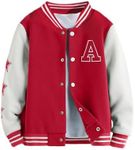 SHENHE Boy's Button Up Varsity Jacket Color Block Letter Print Baseball Bomber Jacket Burgundy 8Y
