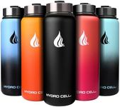 HYDRO CELL Stainless Steel Water Bottle with Straw & Wide Mouth Lids (40oz) - Keeps Liquids Perfectly Hot or Cold with Double Wall Vacuum Insulated Sweat Proof Sport Design (Black 40oz)