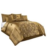 Chezmoi Collection 7-Piece Jacquard Floral Comforter Set (Queen, Gold), Polyester Blend