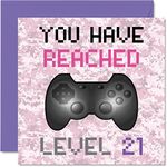 21st Gamer Birthday Card - You Have Reached Level 21 - Women Birthday Cards, Adult Twenty-One Twenty-First Games Birthday Greeting Cards, Video Game Gaming Daughter Mum Friend Auntie 145mm x 145mm