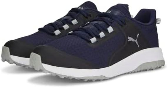 PUMA Golf Men's Fusion Grip Extra Wide Golf Shoe, Puma Navy-puma Silver-Quiet Shade, 11 Wide